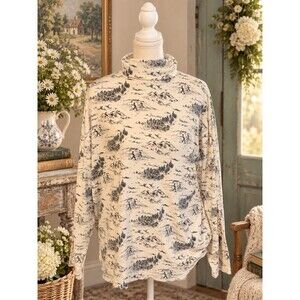 Vintage Bushwacker Women’s L Ski Toile Turtleneck Top Ivory Black Cottagecore